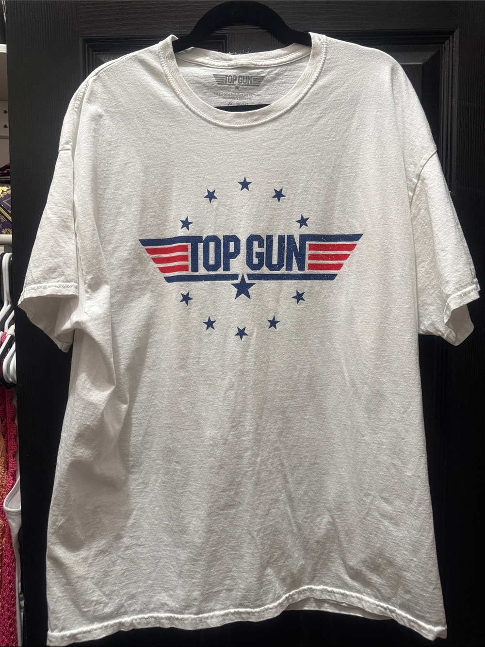 Top Gun Women's Short Sleeve Tee - White with Red & Blue Graphic
